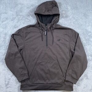 New Balance Men's Brown Relaxed Fit Fleece 1/4 Zip Pullover Hoodie Size Med